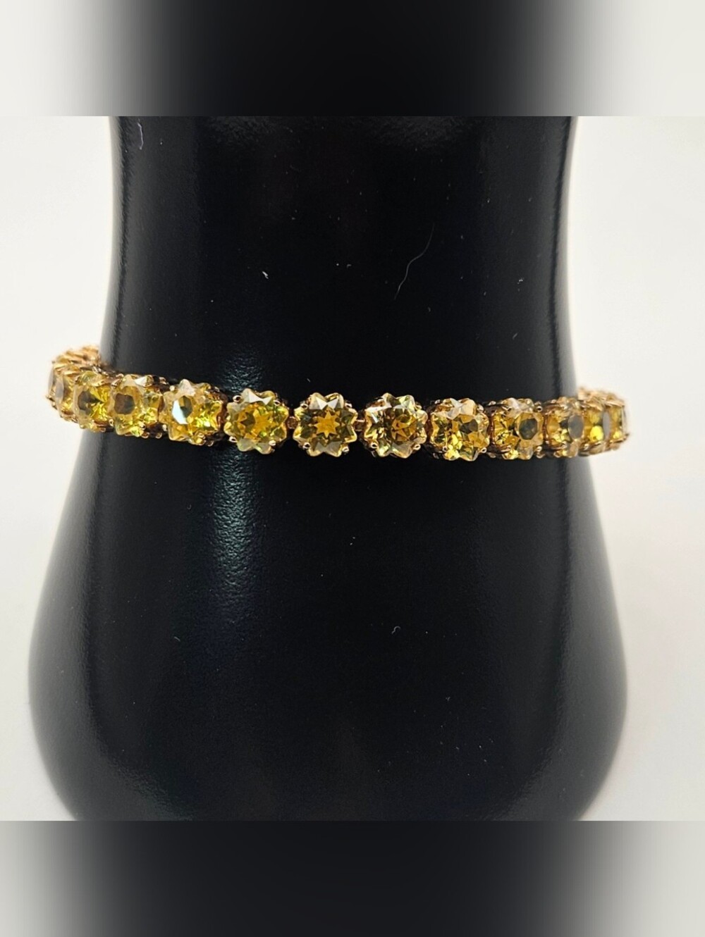 Vintage UTC 925 Sterling Vermeil Yellow Stone Tennis Link Bracelet China Signed
